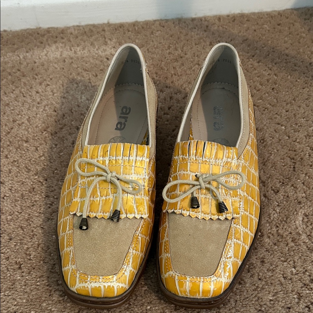 Ara Yellow and Beige Women's Loafers - Picture 2 of 10